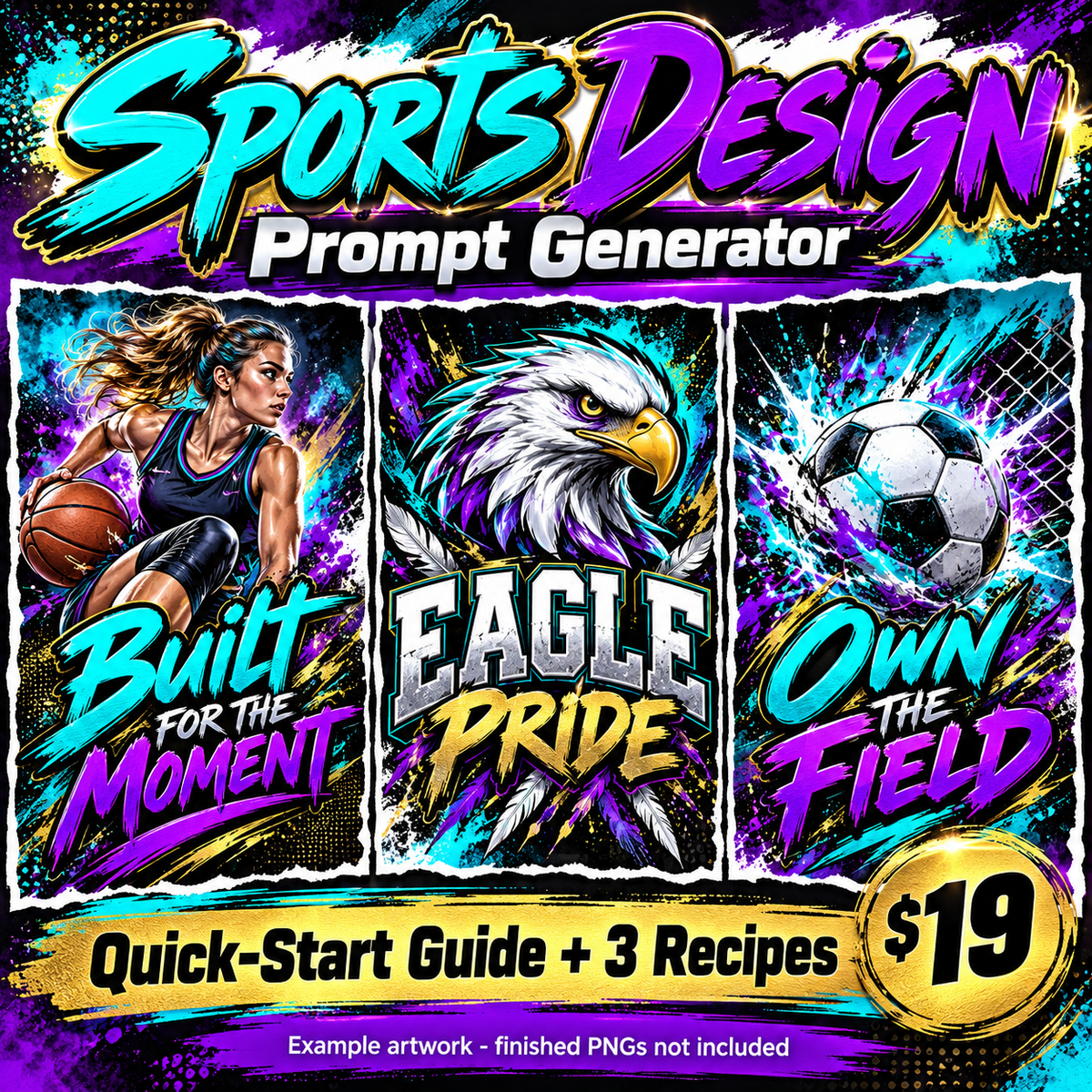 Sports Design Prompt Generator | Quick-Start Guide + 3 Recipes; examples not included as PNGs